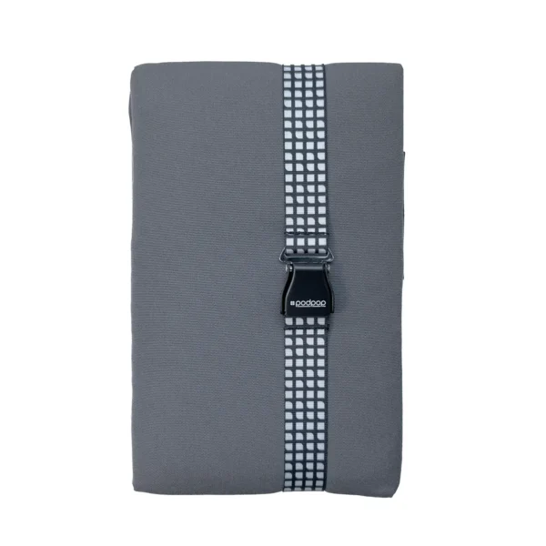 Professional gray and black seat pad for business terraces and urban offices.